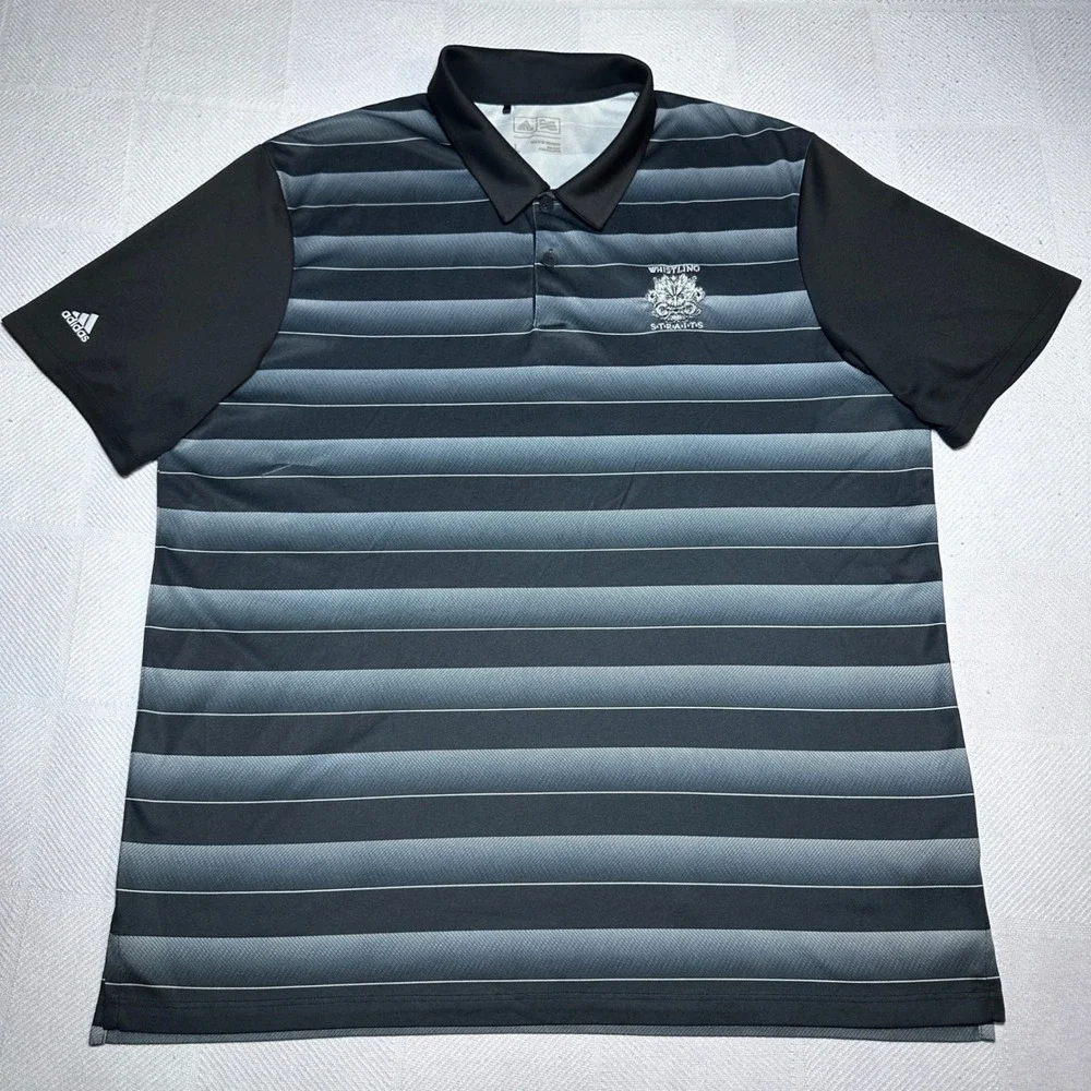 Adidas Polo Golf Shirt Men Large‎ Whistling Straits Performance Striped Black